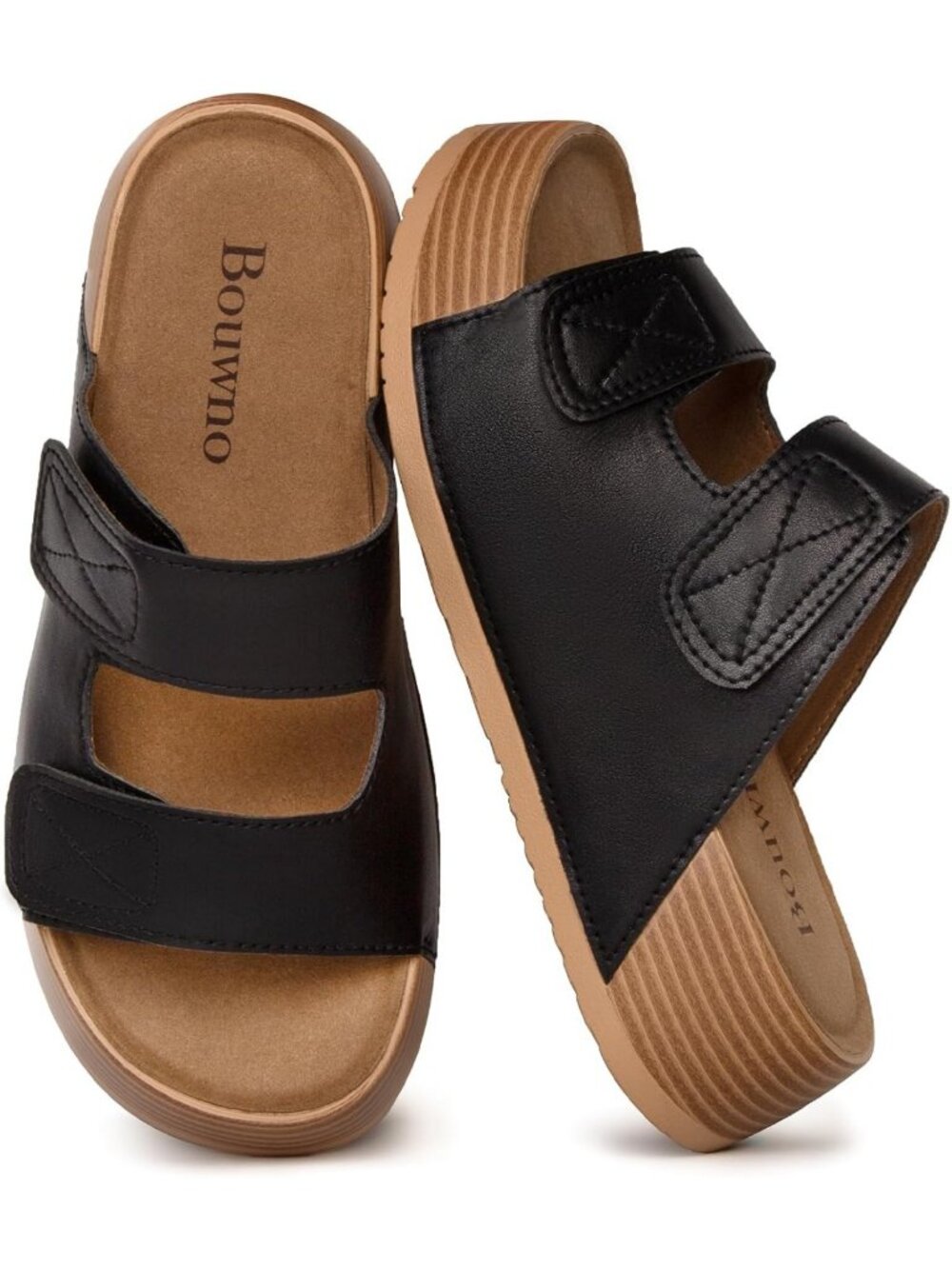 Comfortable Women's Platform Sandals - Genuine Leather, Slip-On Beach Slides